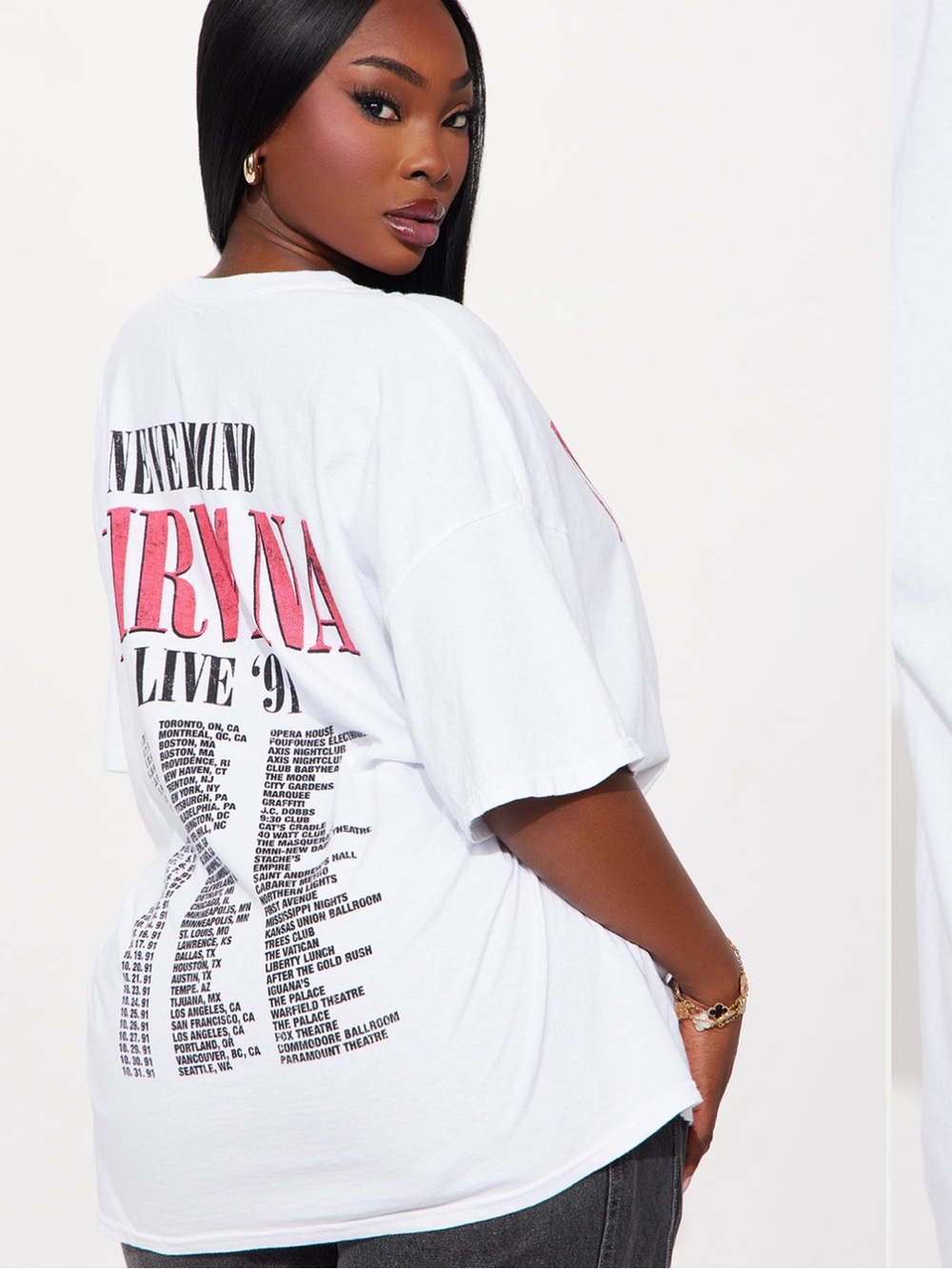 NIRVANA White Oversized Tour Tee with Red Black Graphic